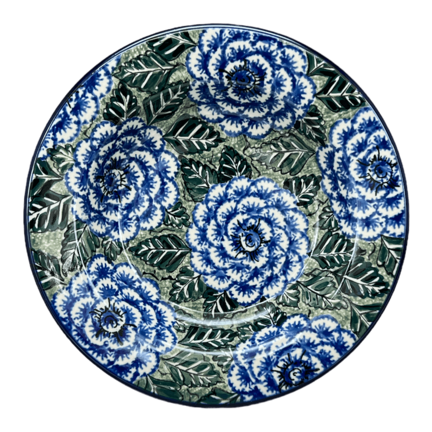 Plate, Round, Soup Plate, 9.25" in "Blue Dahlia" by Ceramika Artystyczna | A014-U1473