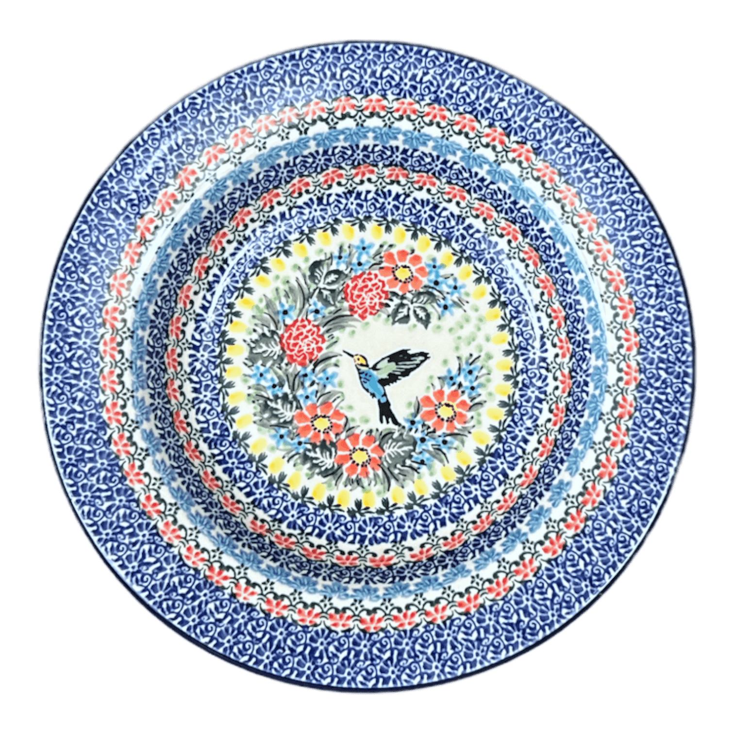 Plate, Round, Soup Plate, 9.25" in "Hummingbird Bouquet" by Ceramika Artystyczna | A014-U3357