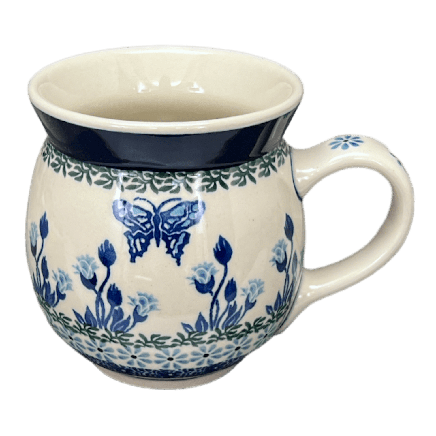 Mug, Belly Mug, 16 oz in "Butterfly Tulips" by Ceramika Artystyczna | A073-1937X