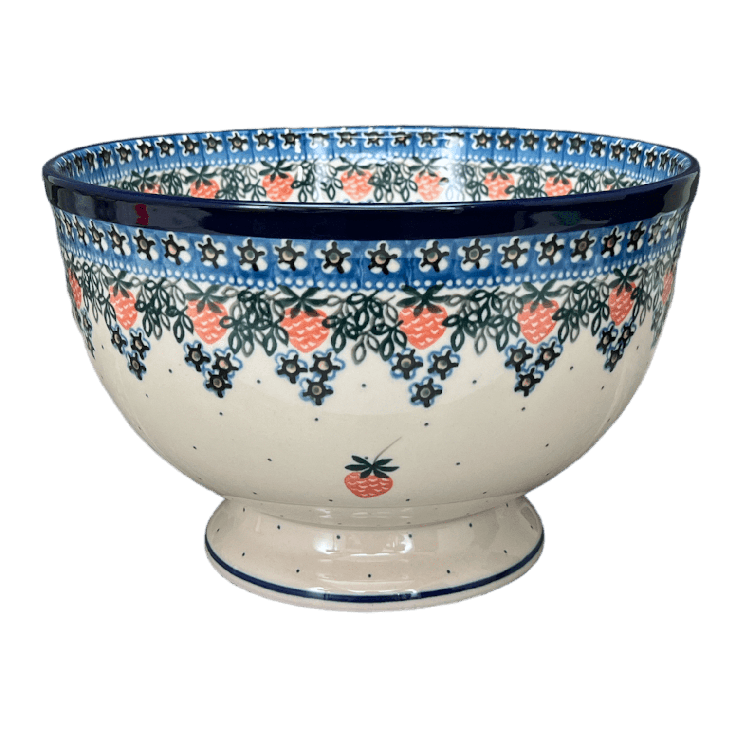 Bowl, Round, Deep, Pedestal, 10" in "Strawberry Patch" by Ceramika Artystyczna | A215-721X