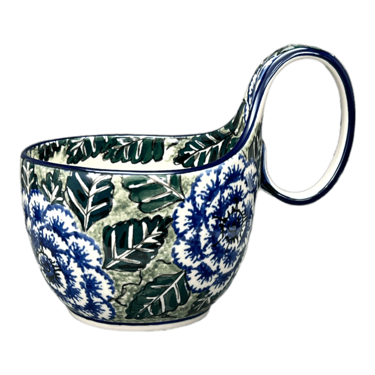 Bowl, Round, Loop Handle, 16 oz in "Blue Dahlia" by Ceramika Artystyczna | A845-U1473