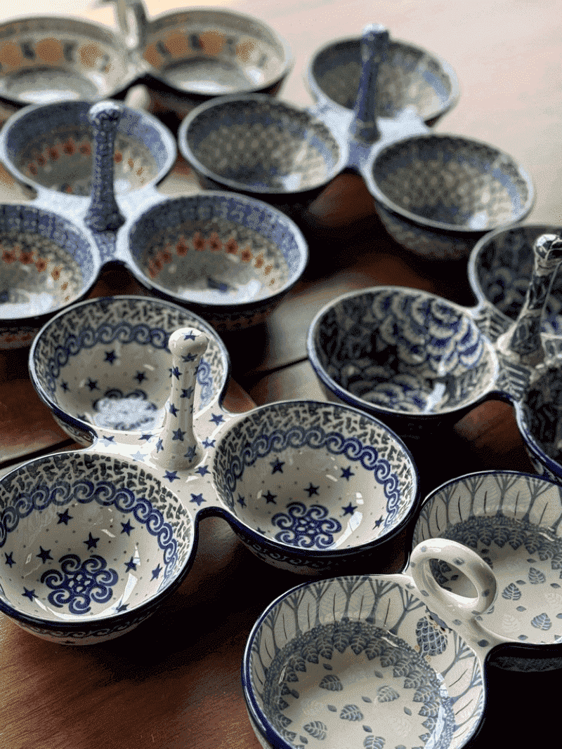 Bowl, Round, 3-Bowl, Divided Server in "Blue Dahlia" by Ceramika Artystyczna | AB34-U1473
