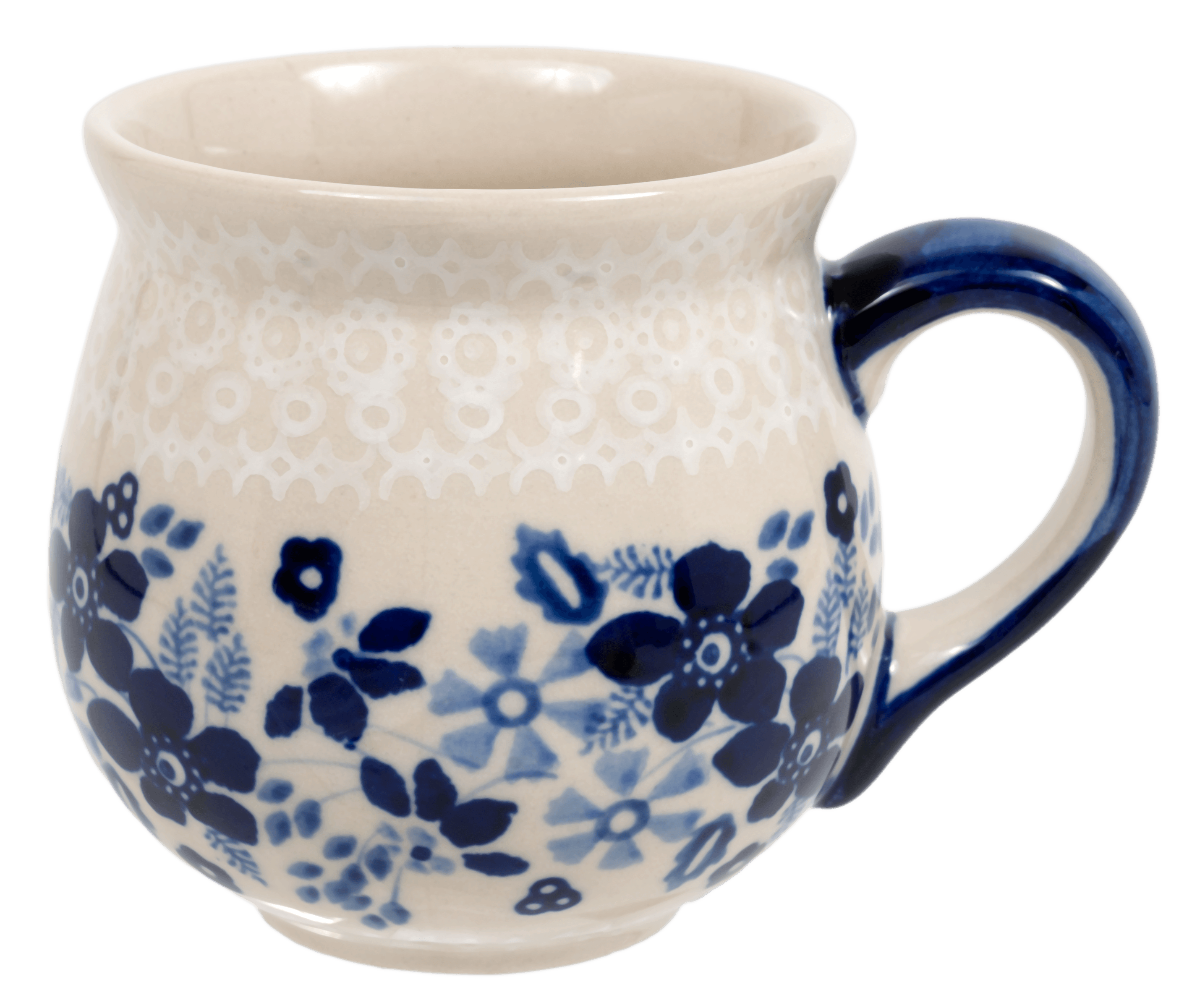 Mug, Belly Mug, Small, 7 oz in "Duet Blue Wreath" by Manufaktura | K067S-SB07