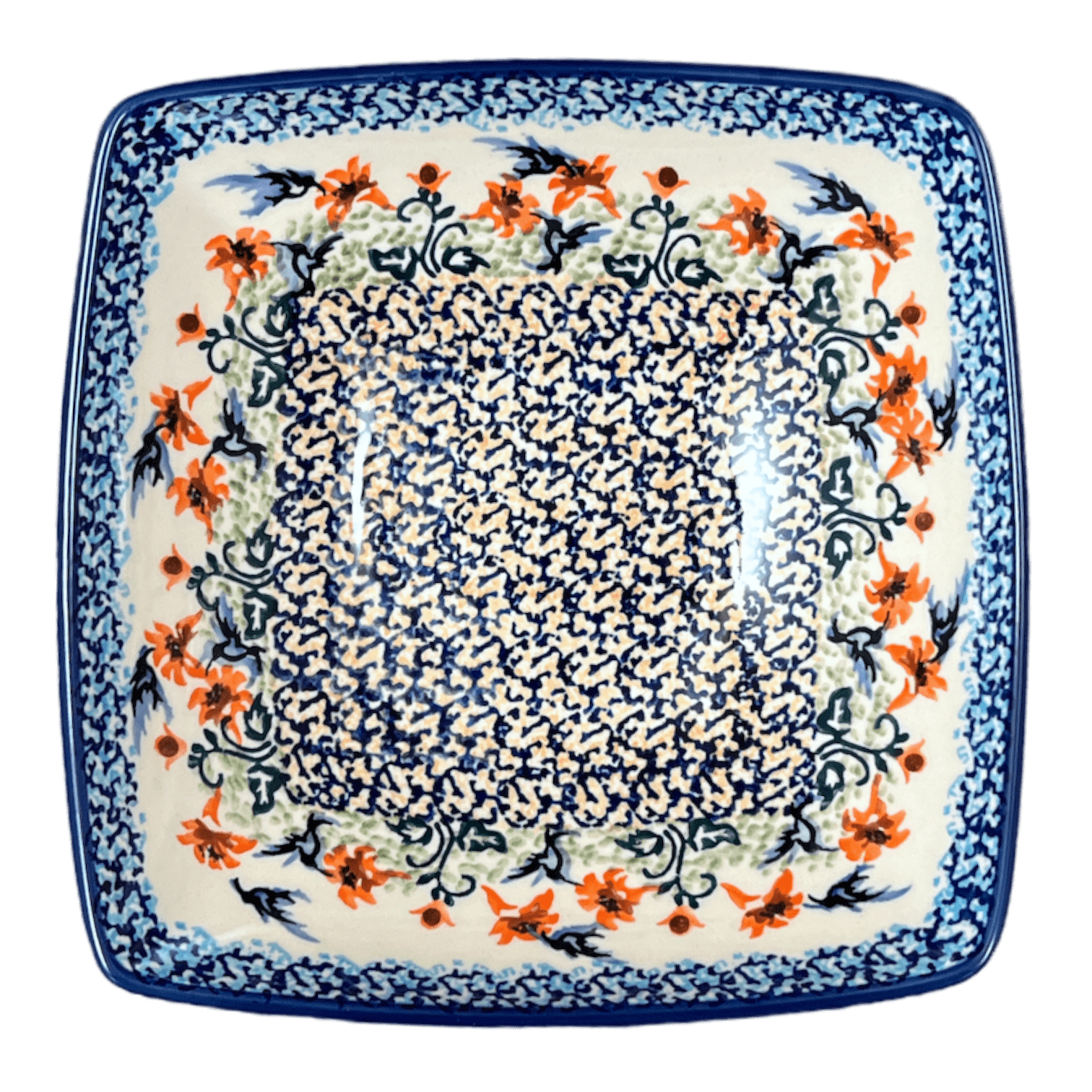 Bowl, Square, Nut, Medium, 7.75" in "Hummingbird Harvest" by Manufaktura | M113S-JZ35