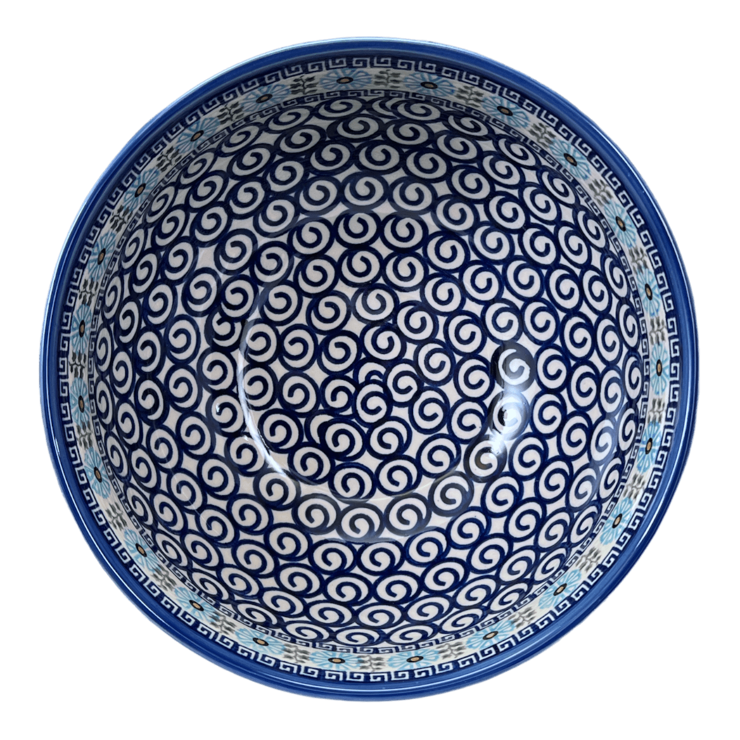 Bowl, Round, Deep, 9" in "Blue Daisy Spiral" by Andy | NDA194-38