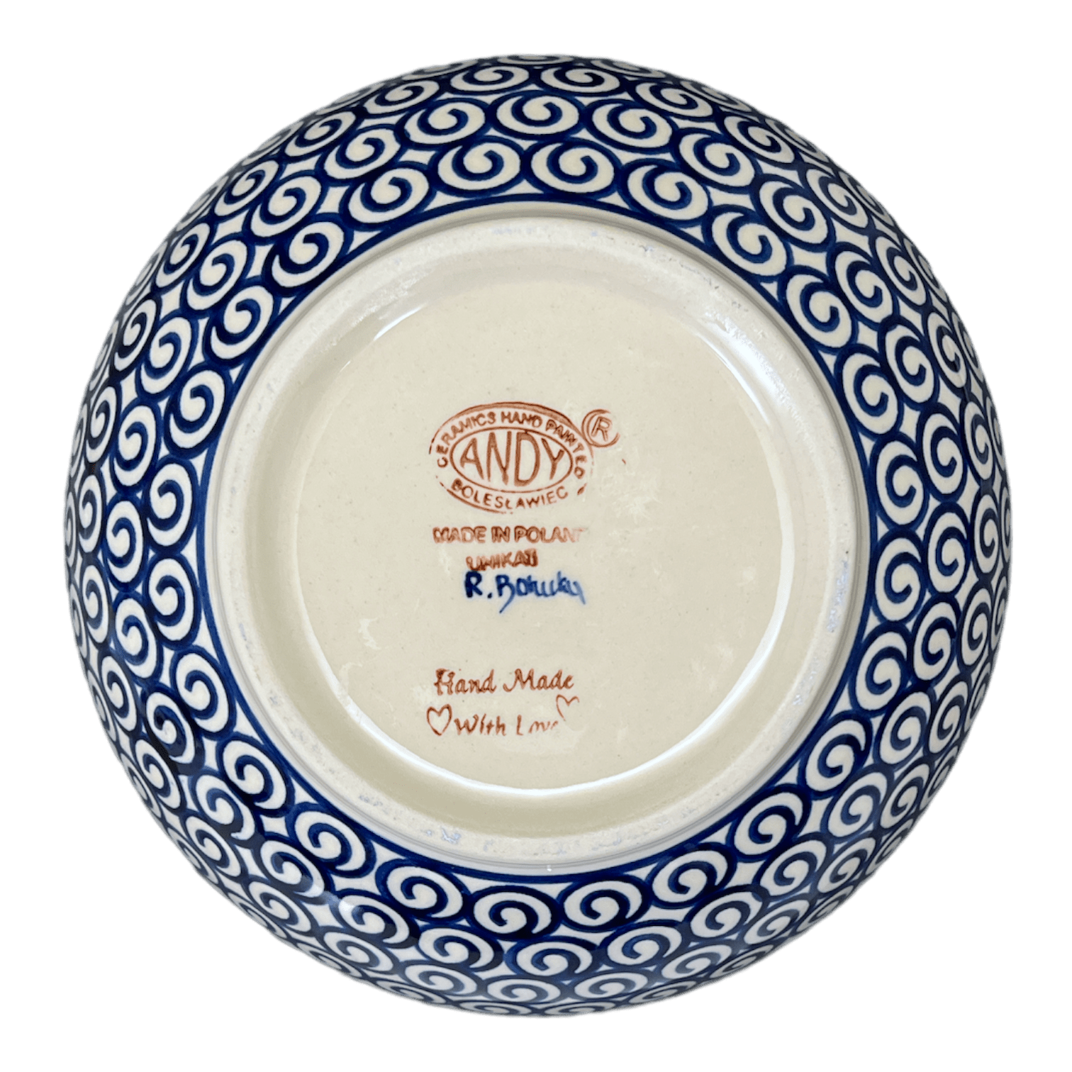 Bowl, Round, Deep, 9" in "Blue Daisy Spiral" by Andy | NDA194-38