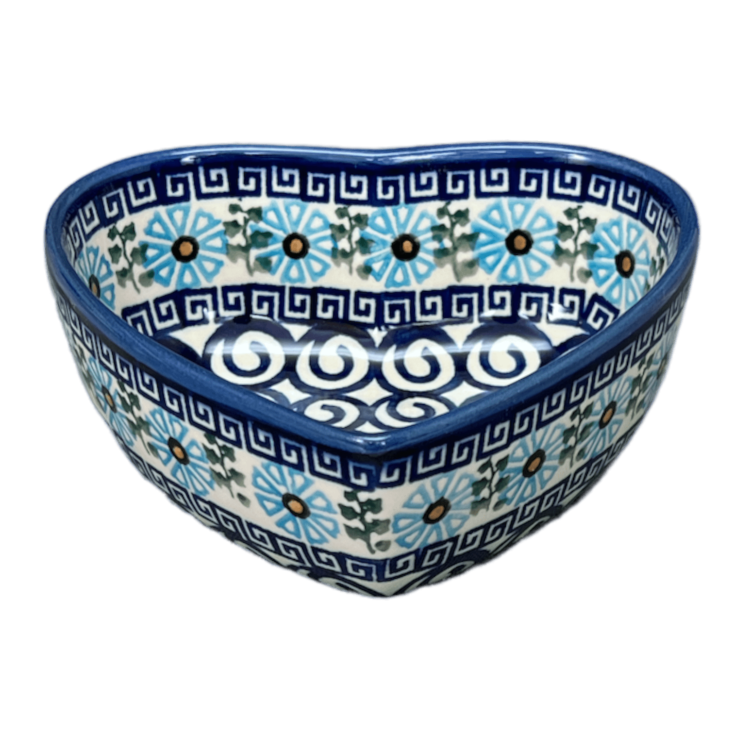 Bowl, Heart-Shaped, 5" x 5.25" in "Blue Daisy Spiral" by Andy | NDA366-38