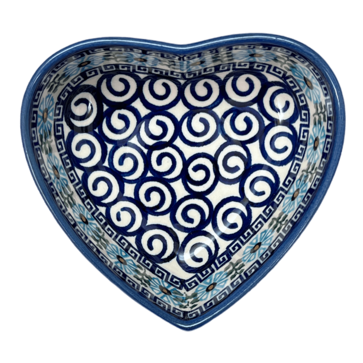 Bowl, Heart-Shaped, 5" x 5.25" in "Blue Daisy Spiral" by Andy | NDA366-38