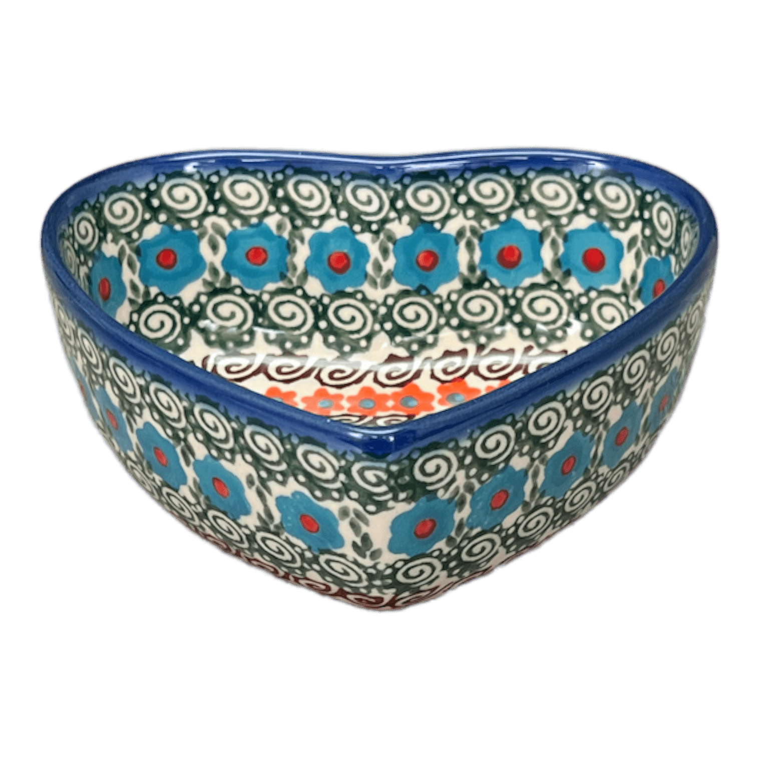 Bowl, Heart-Shaped, 5" x 5.25" in "Teal Pompons" by Andy | NDA366-62