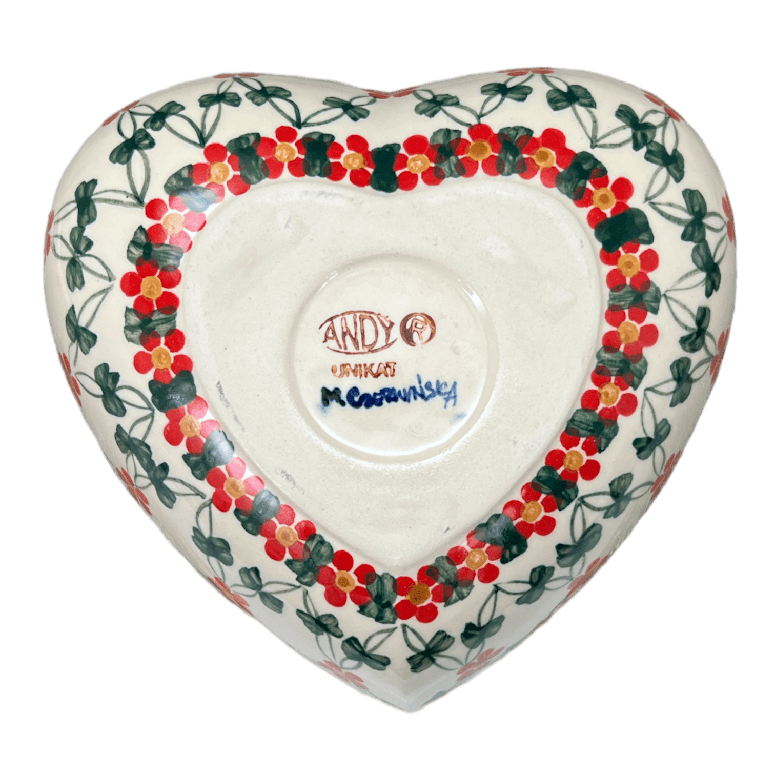 Bowl, Heart-Shaped 6.5" x 7" in "Red Lattice" by Andy | NDA367-20