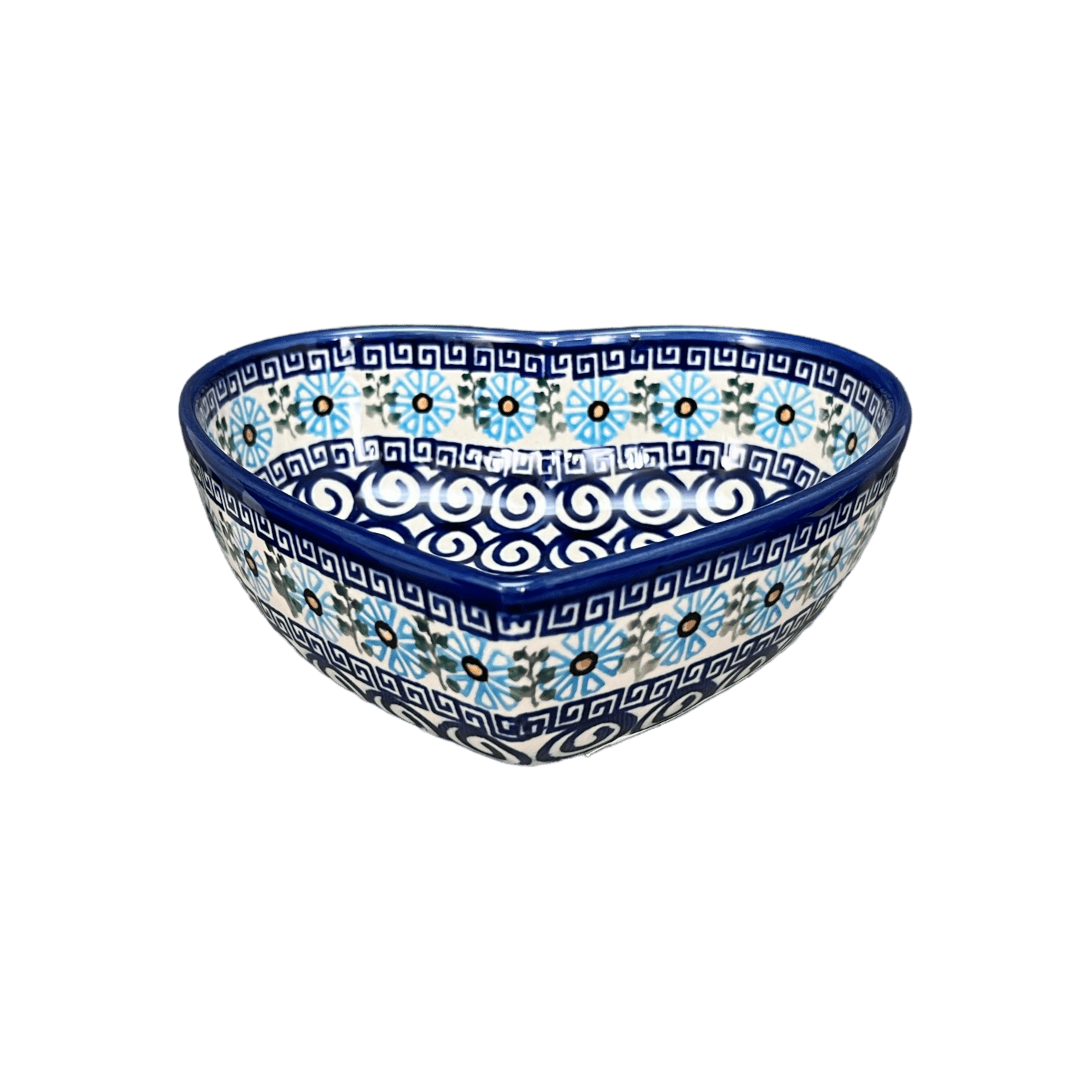 Bowl, Heart-Shaped 6.5" x 7" in "Blue Daisy Spiral" by Andy | NDA367-38