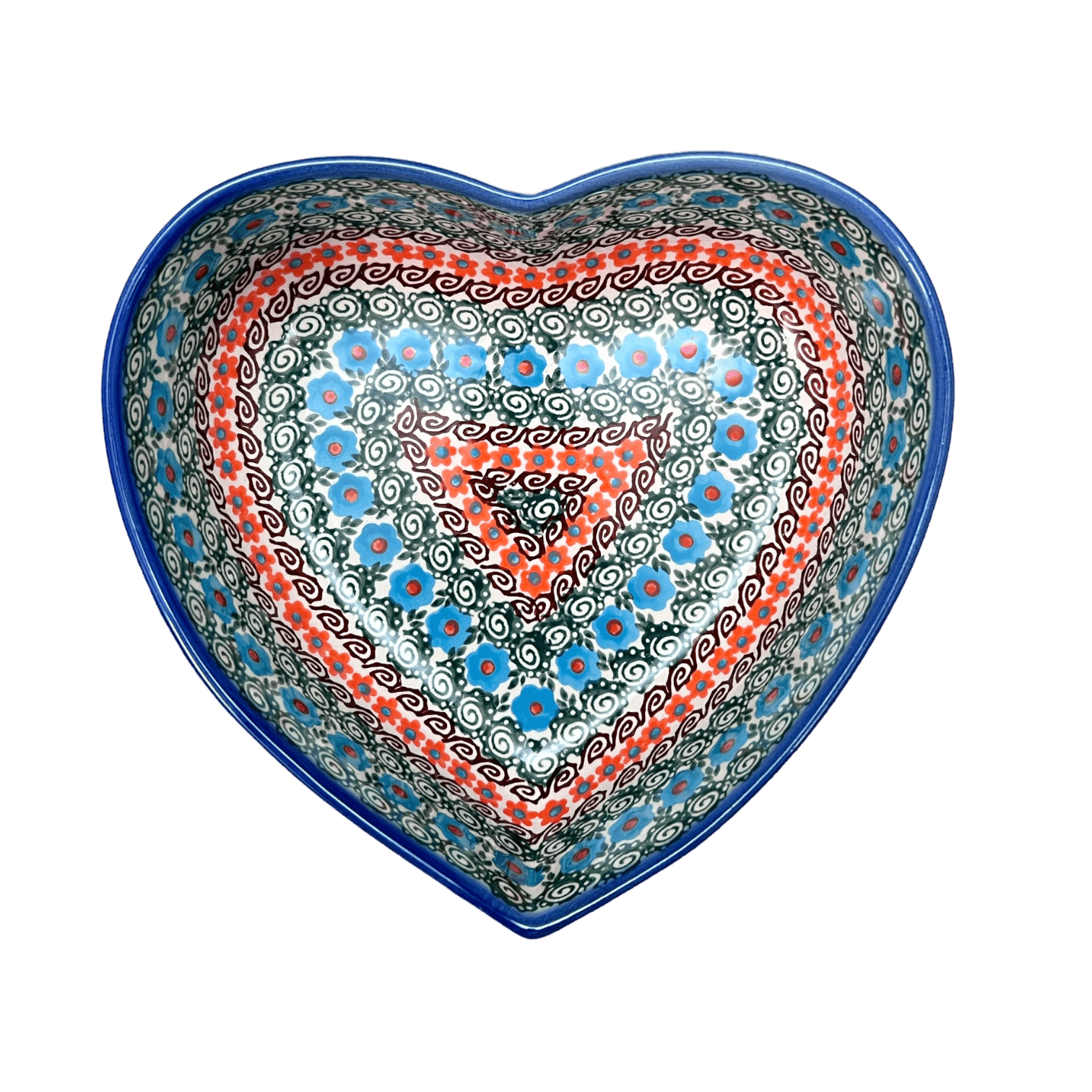 Bowl, Heart-Shaped, 8" X 8.75" in "Teal Pompons" by Andy | NDA368-62