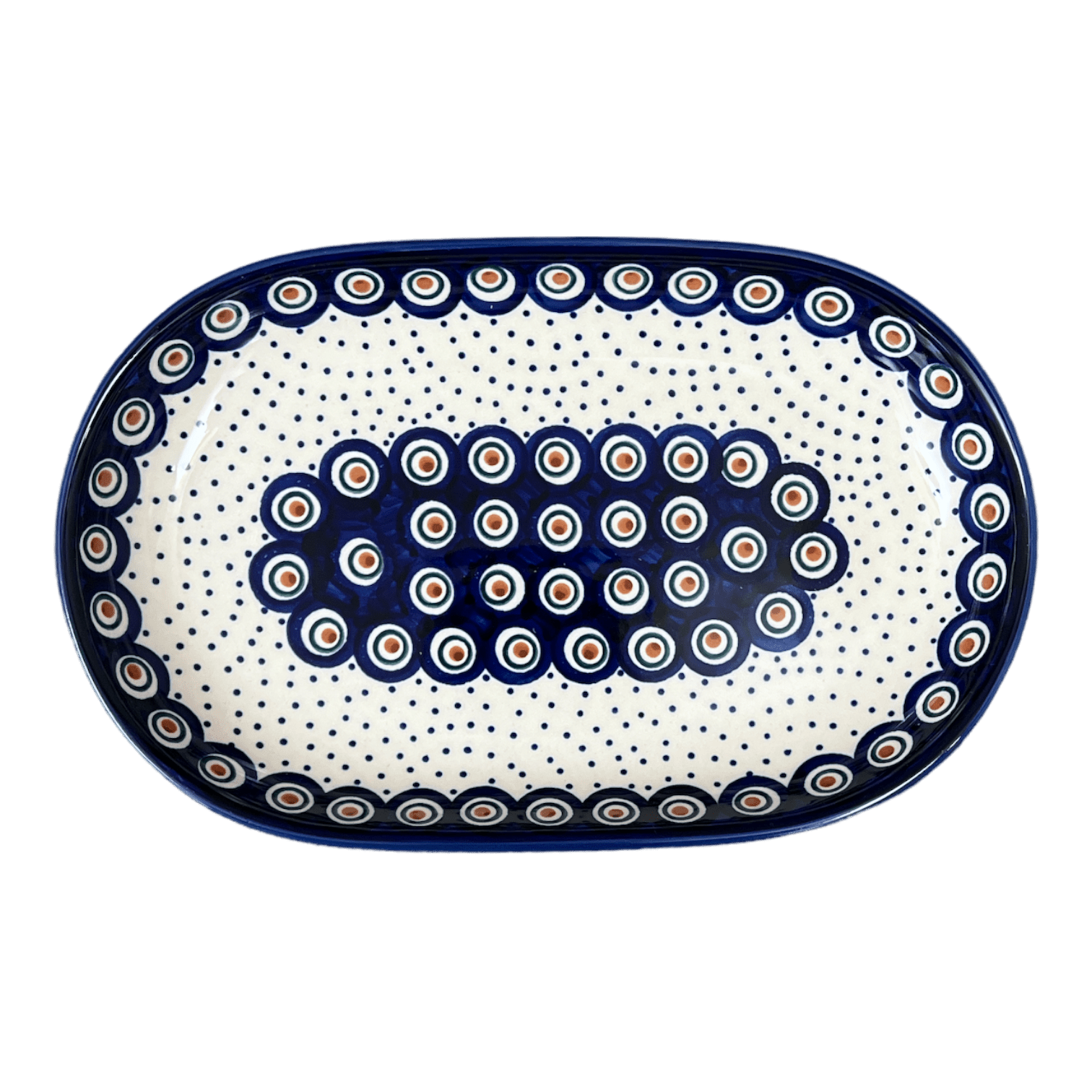 Plate, Roaster, Oval, 7"x11" in "Peacock Dot" by Manufaktura | P099U-54K