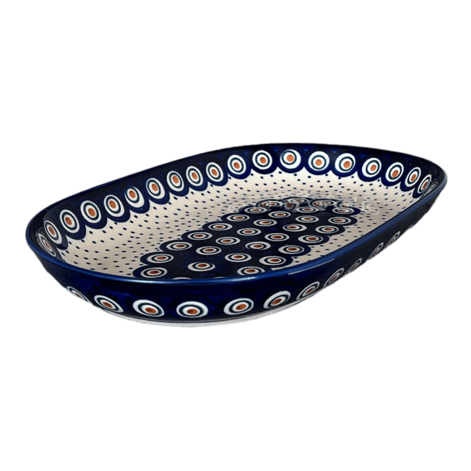 Plate, Roaster, Oval, 7"x11" in "Peacock Dot" by Manufaktura | P099U-54K