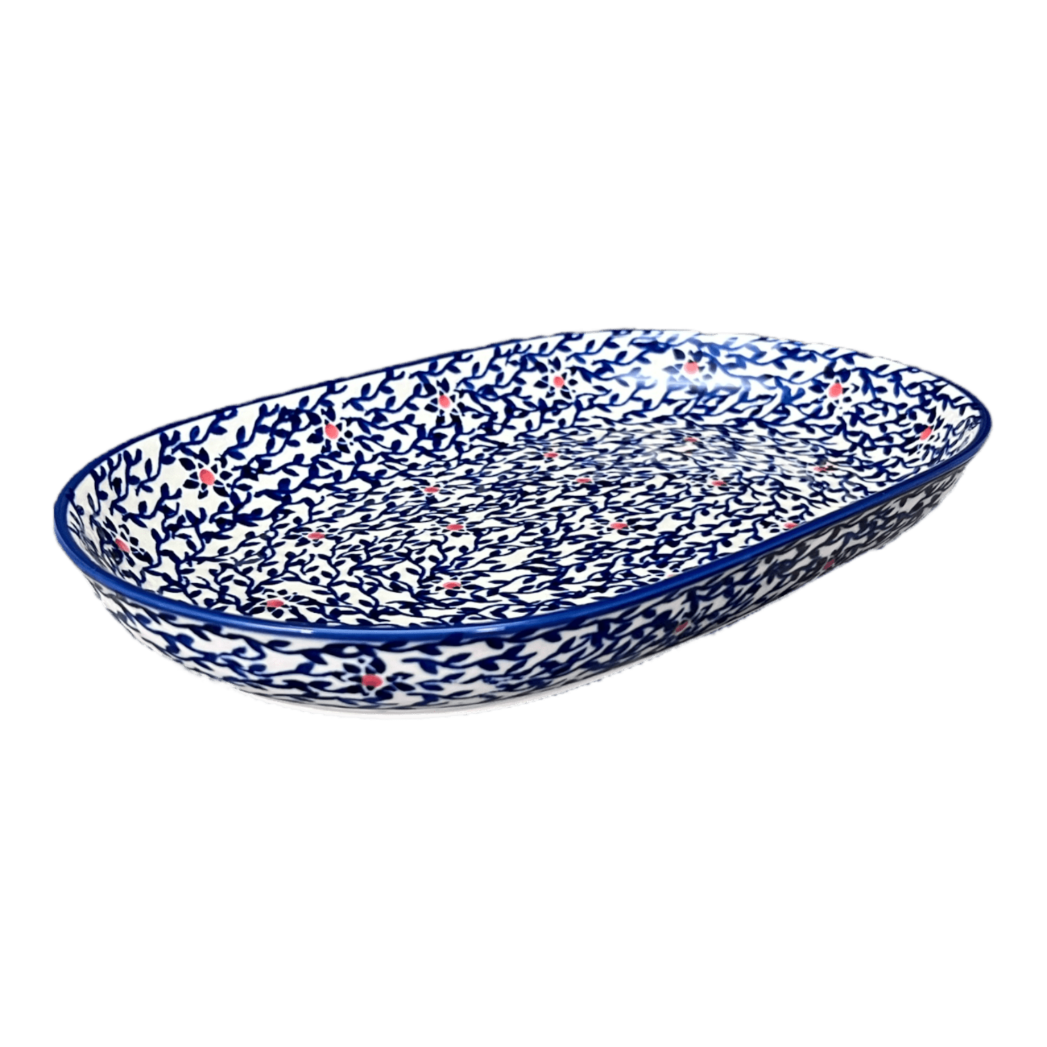 Plate, Roaster, Oval, 7"x11" in "Blue Canopy" by Manufaktura | P099U-IS04