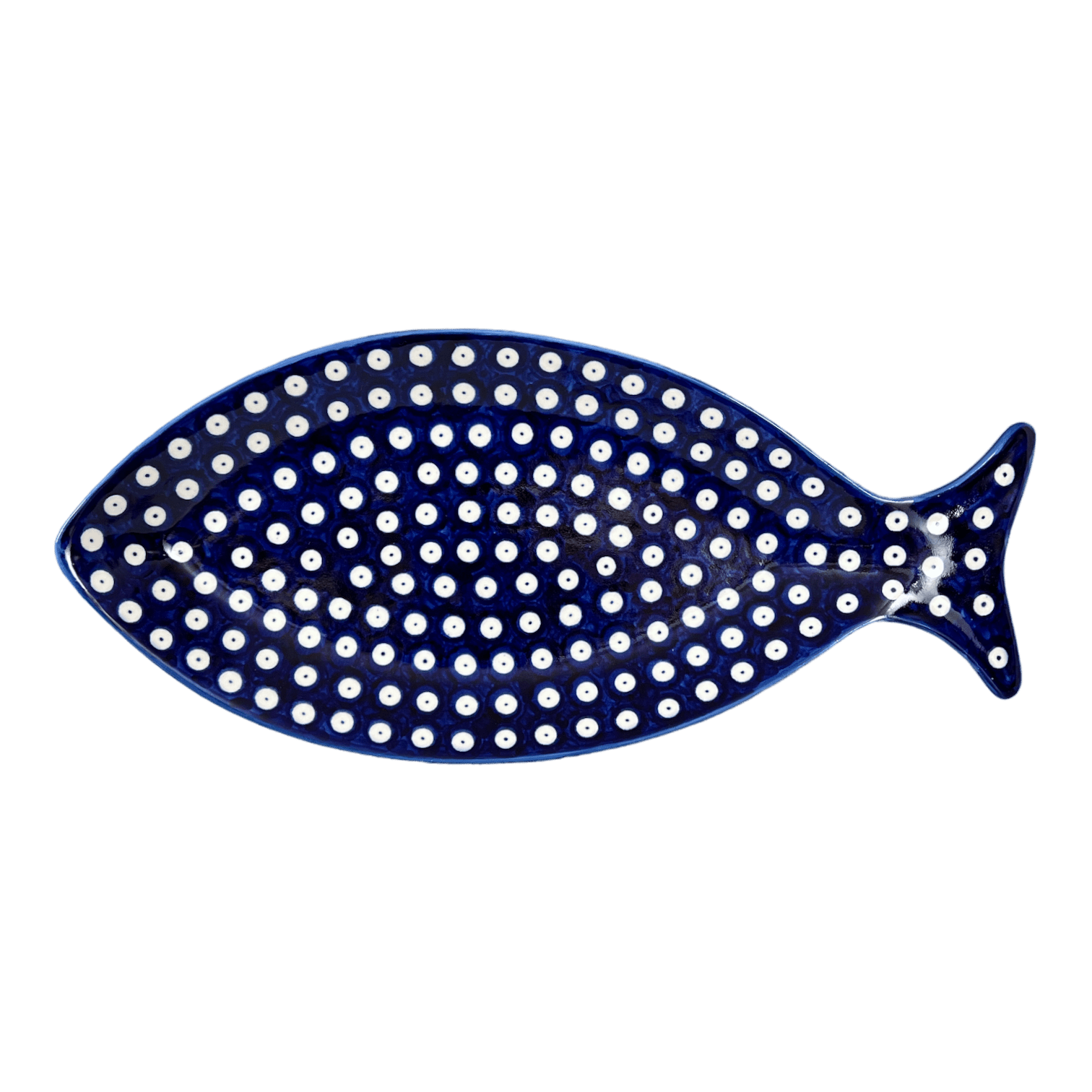 Plate, Fish-Shaped, 14.5" x 6.5", WR (WR13O) in "Dot to Dot" by W.R. Ceramika | WR13O-SM2