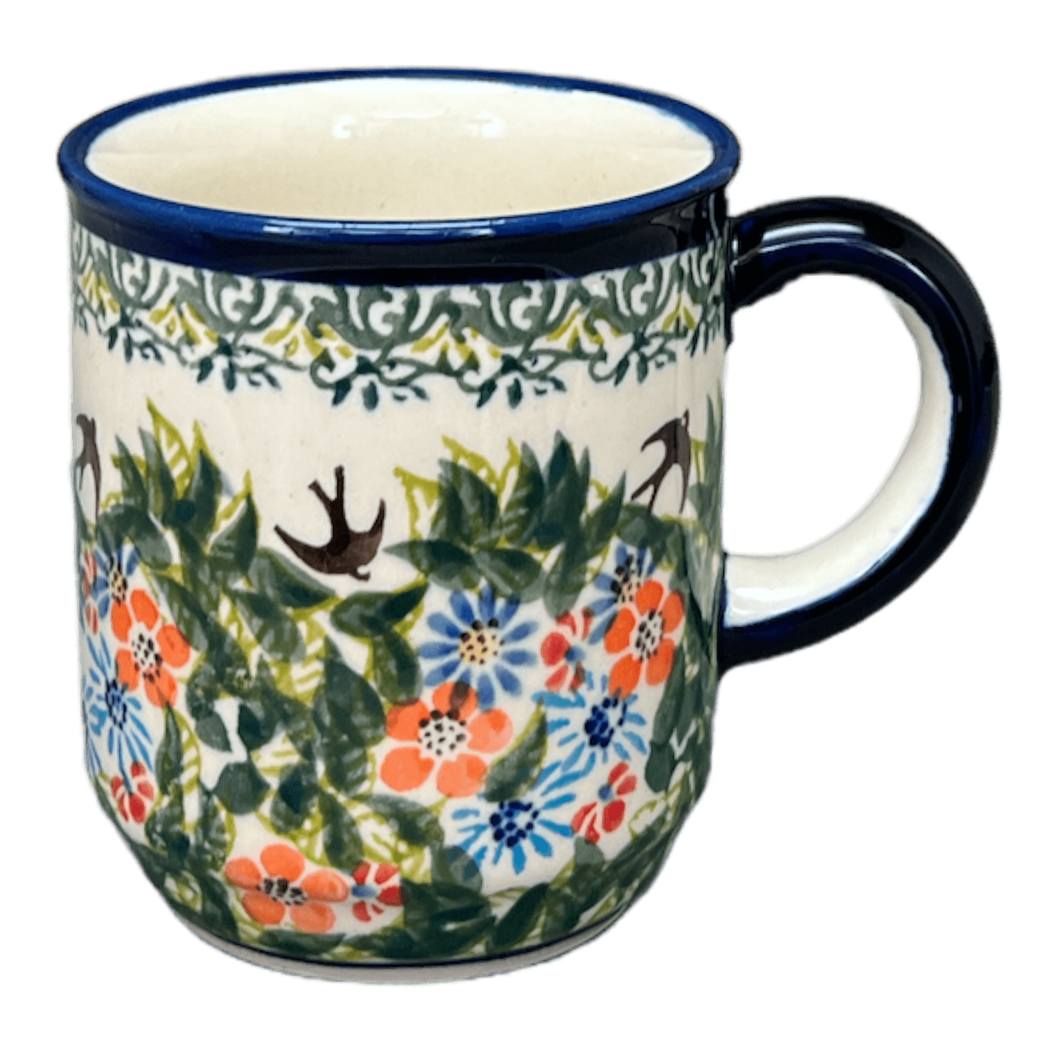 Mug, Traditional Mug, 8 oz in "Floral Swallows" by Zaklady | Y903-DU182