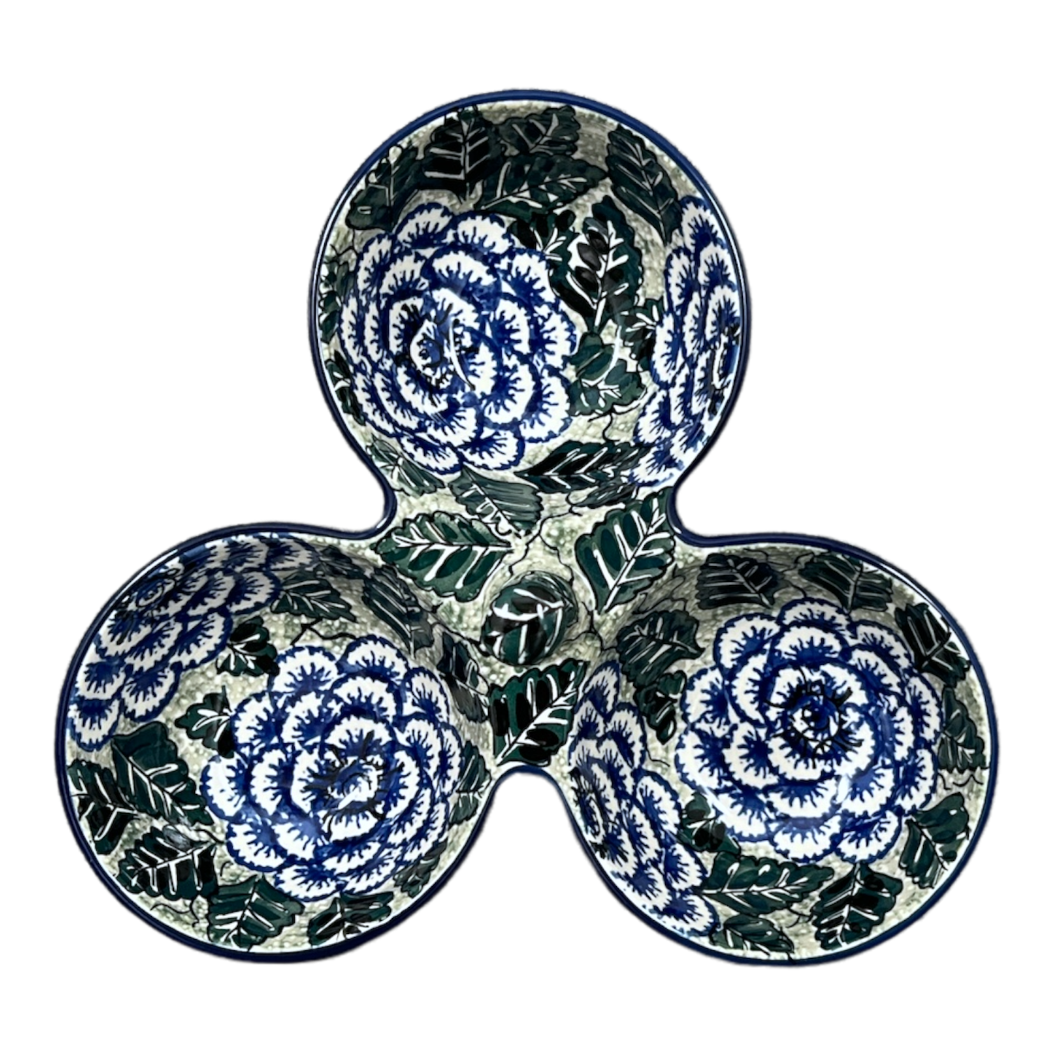 Bowl, Round, 3-Bowl, Divided Server in "Blue Dahlia" by Ceramika Artystyczna | AB34-U1473