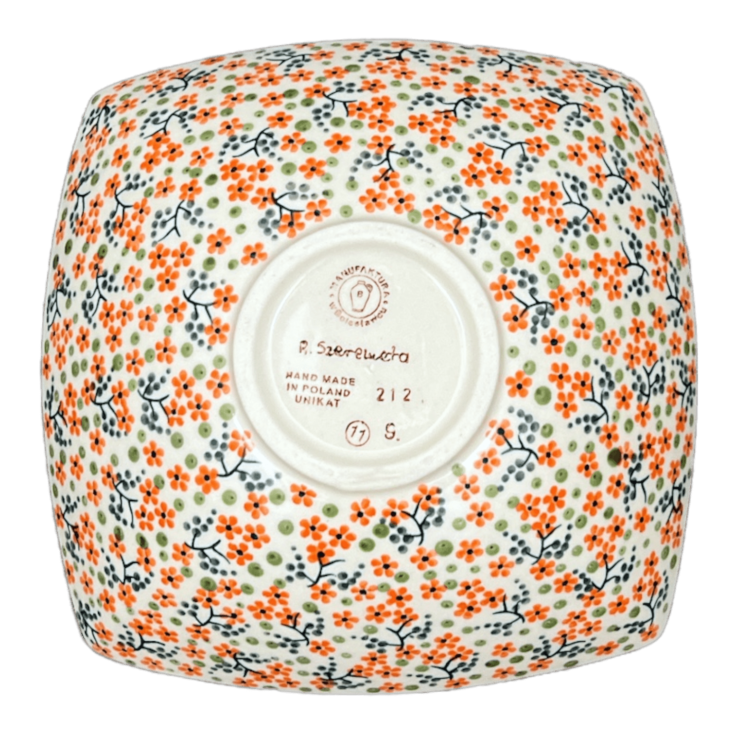 Bowl, Square, Nut, Medium, 7.75" in "Peach Blossoms" by Manufaktura | M113S-AS46