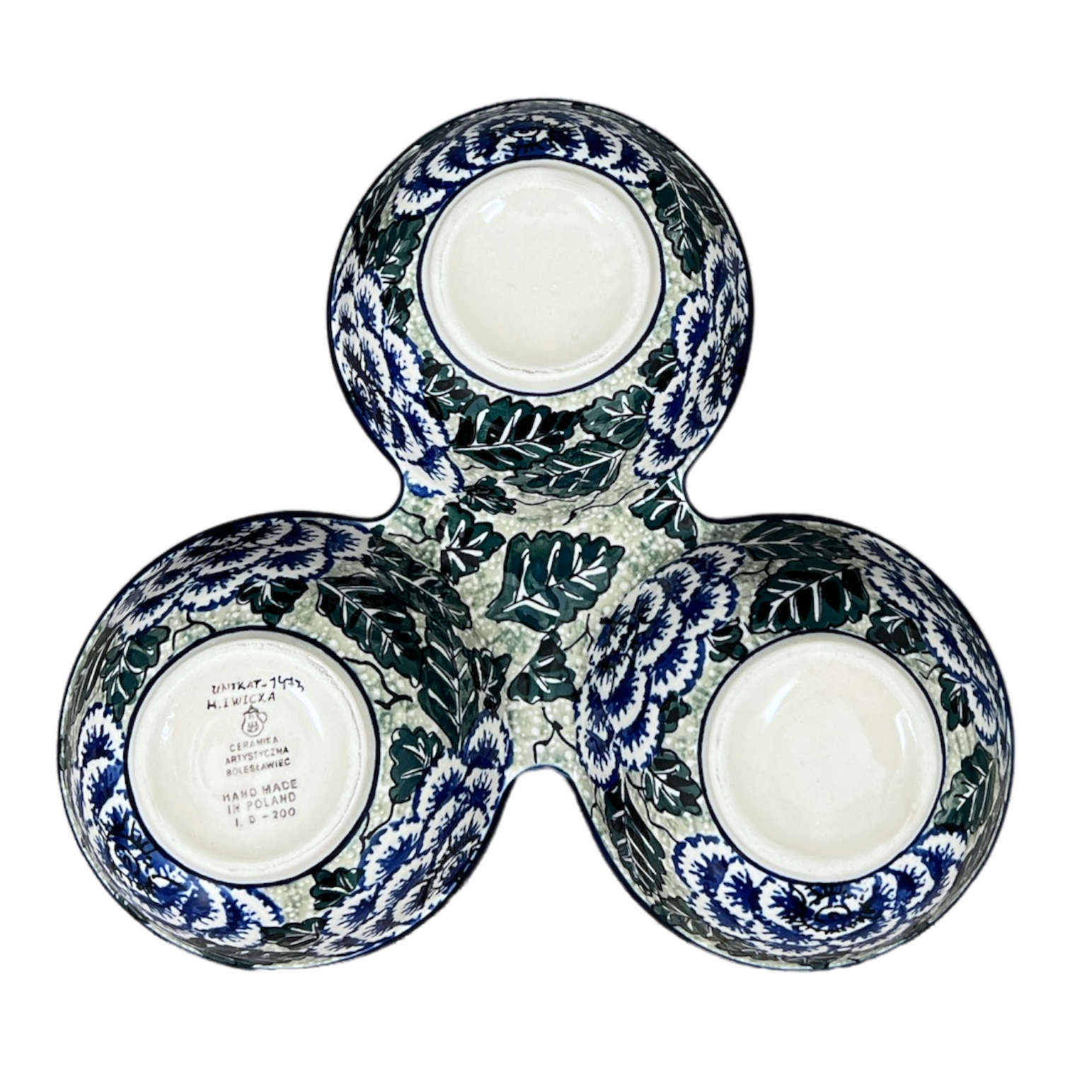 Bowl, Round, 3-Bowl, Divided Server in "Blue Dahlia" by Ceramika Artystyczna | AB34-U1473