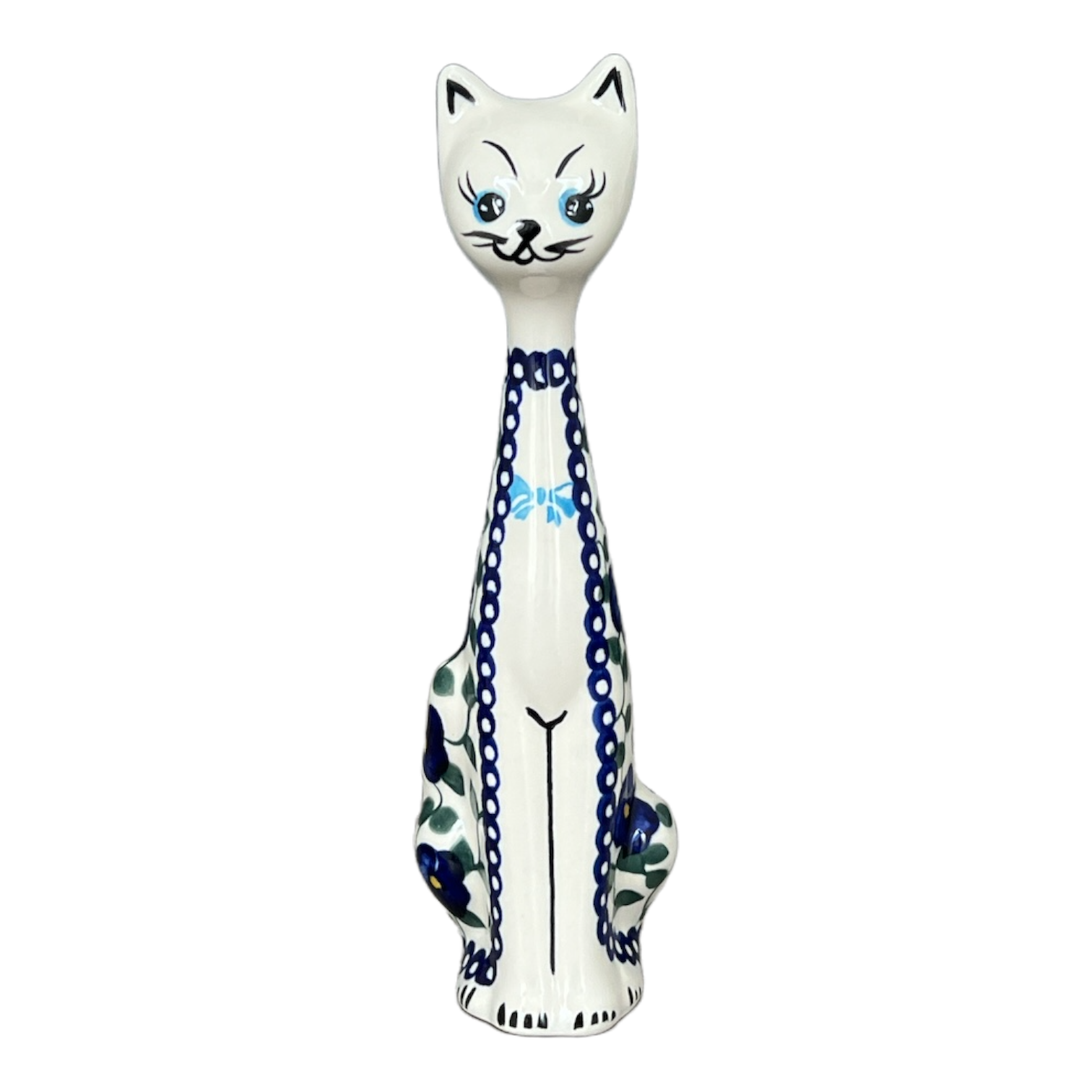 Figurine, Tall Cat, 9.5", WR (WR40C) in "Pansy Storm" by W.R. Ceramika | WR40C-EZ3