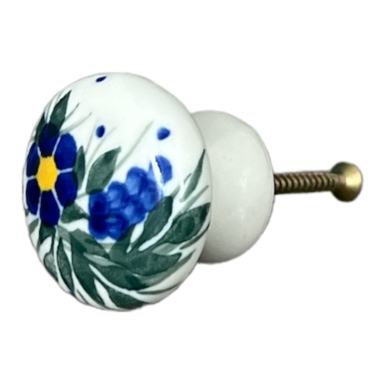 Drawer Pull, 1.25", WR (WR67A) in "Delphinium Spray" by W.R. Ceramika | WR67A-BW3