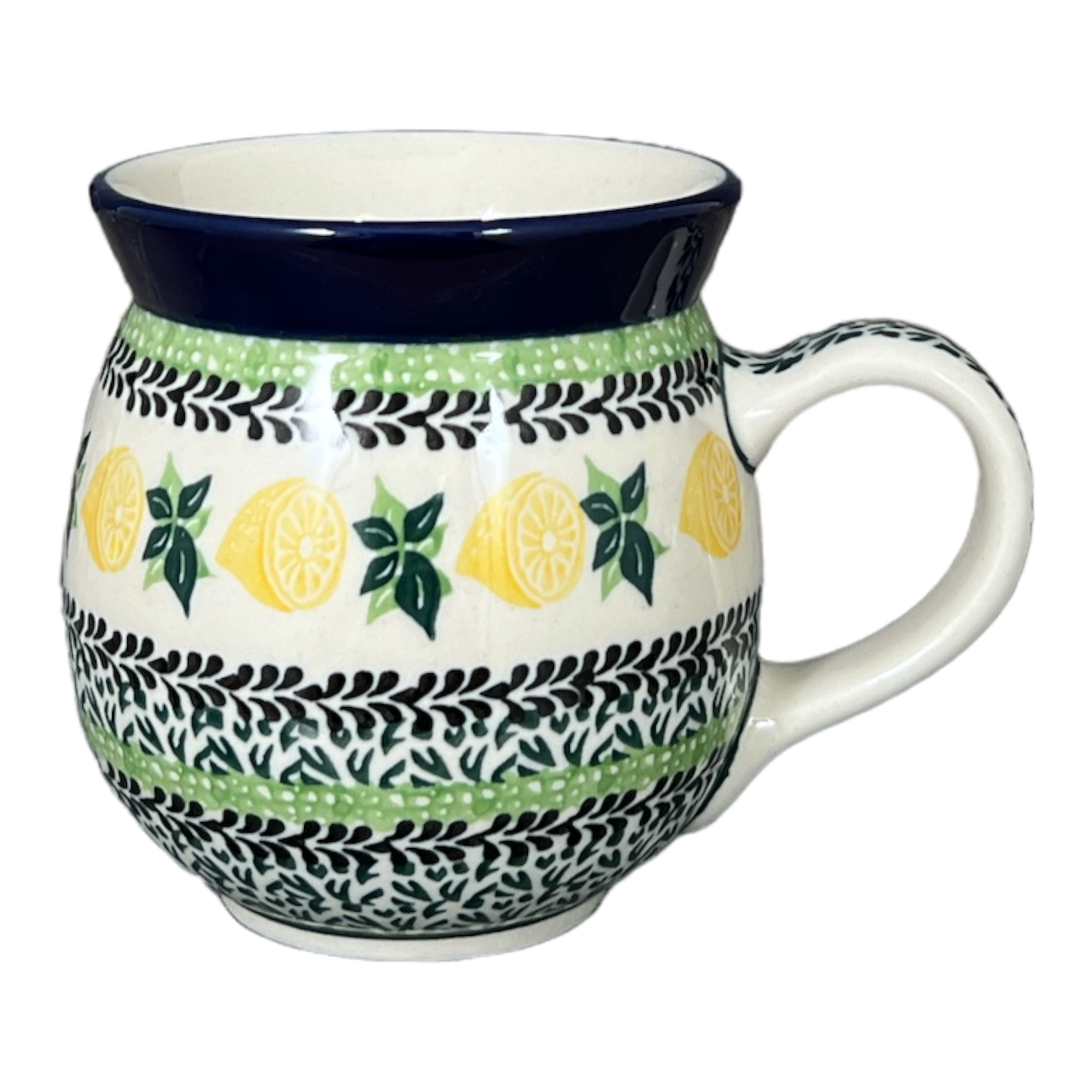 Mug, Belly Mug, 16 oz in "Lemons and Leaves" by Ceramika Artystyczna | A073-2749X